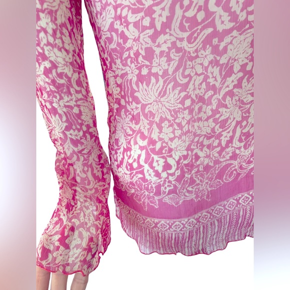 ✨POUPETTE St Barth sheer pink & white long sleeve blouse - Picture 9 of 11